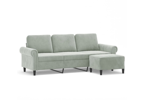 Sofá de 3 plazas con taburete de terciopelo gris claro VIDAXL (212 x 77 x 80 cm)