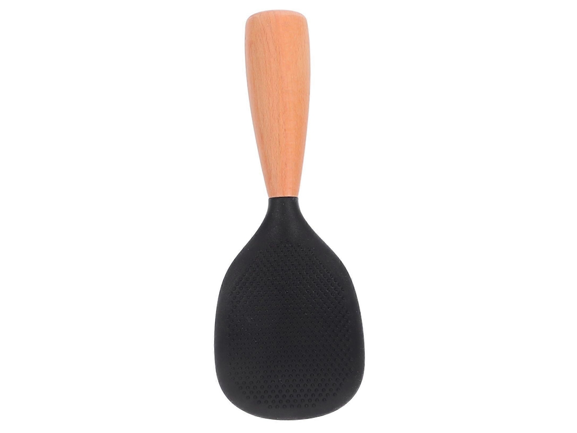 Espátula de silicona antiadherente y resistente al calor para ollas arroceras, con mango ergonómico de madera.