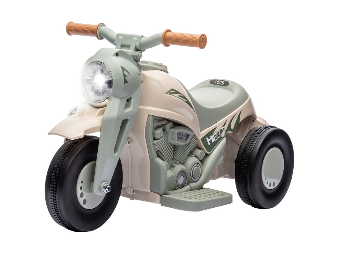 Motocicleta Eléctrica De 6v Con Música, Ventilador, Faro, 2,5-3 Km/h, 2-5 Años, Color Crema.