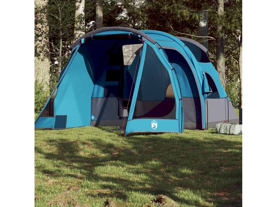 Tienda de campaña tipo túnel azul impermeable para 4 personas.