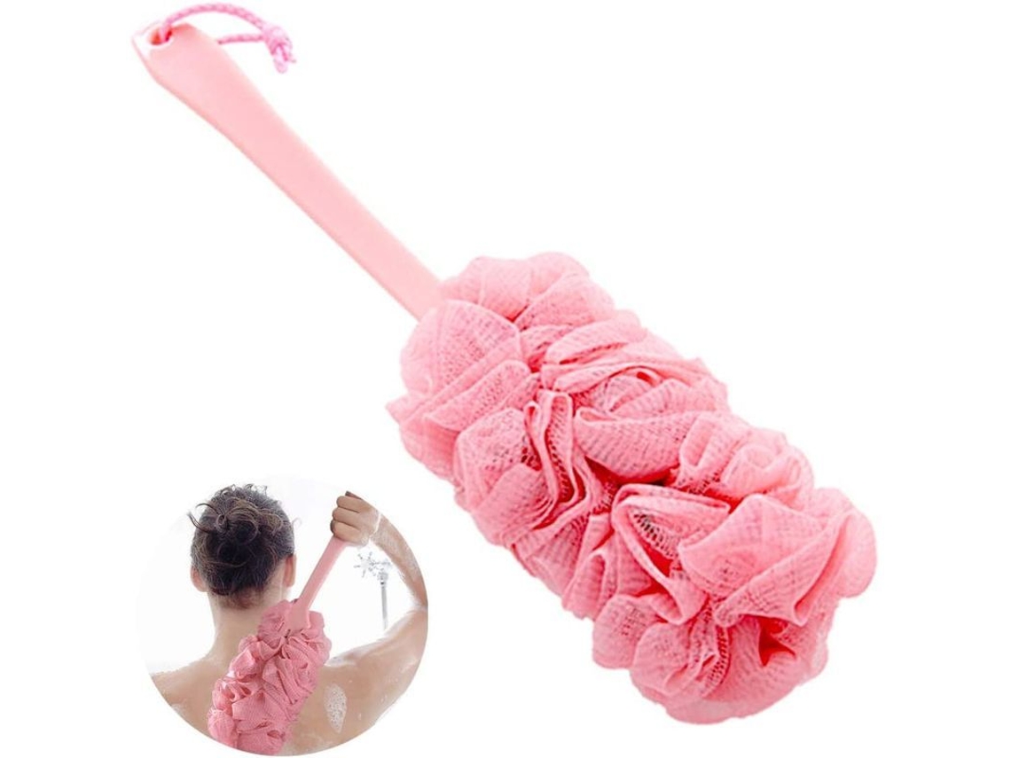 Cepillo de baño de mango largo 2026, exfoliante para la espalda, rosa, 41 cm.