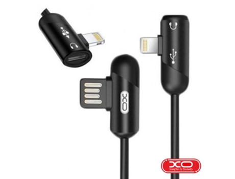 Cable USB-A XO Lightning 8P 2,4A y P/ Auscutadores 1M (Negro)