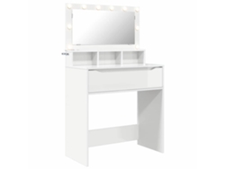 Juego de tocador para dormitorio con cajón, blanco brillante, EXCLUSIVO DE LA CASA