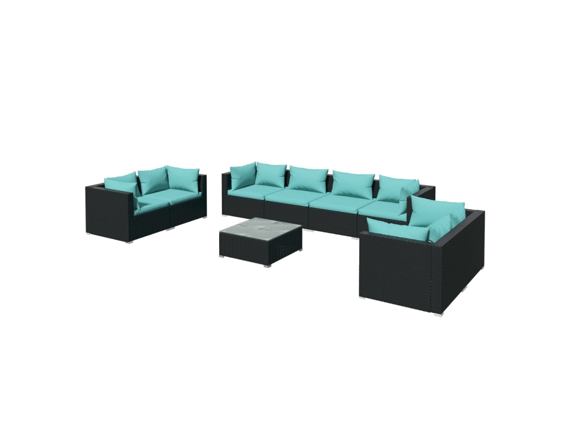 Conjunto 9 de muebles de jardín VIDAXL y cojines ratán sintético negro
