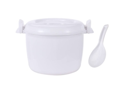 Arrocera Portátil Para Microondas Con Cuchara Para Arroz Y Vaporera, Pequeña, Blanca.