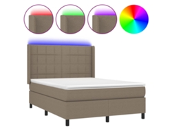 Maison Exclusive - Cama Box Spring Colchón Y Luces Led Tela Gris Taupe 140x190 Cm