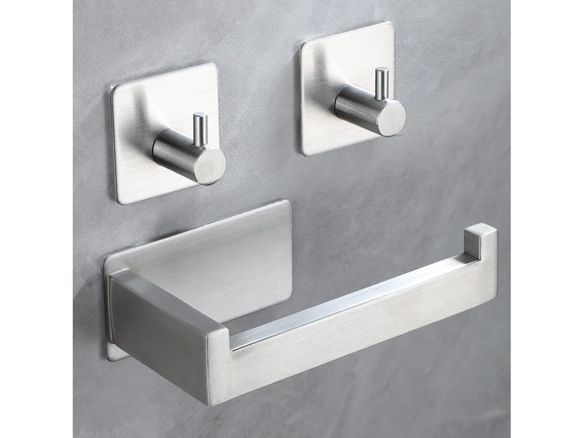 Soporte para papel higiénico ZYBLSSBB de acero inoxidable cepillado con 2 ganchos adhesivos, sin agujeros.