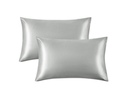 Juego De 2 Almohadas De Satén Gris De Tamaño Estándar Con Cierre Tipo Sobre Para El Cabello Y La Piel.
