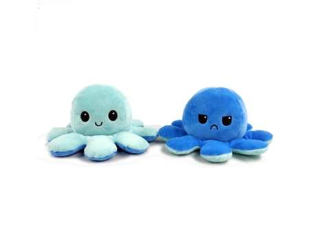 Pulpo de Simulación Suave de Doble Cara Feliz Triste Enojado Muñeco de Peluche de Juguete Azul Celeste