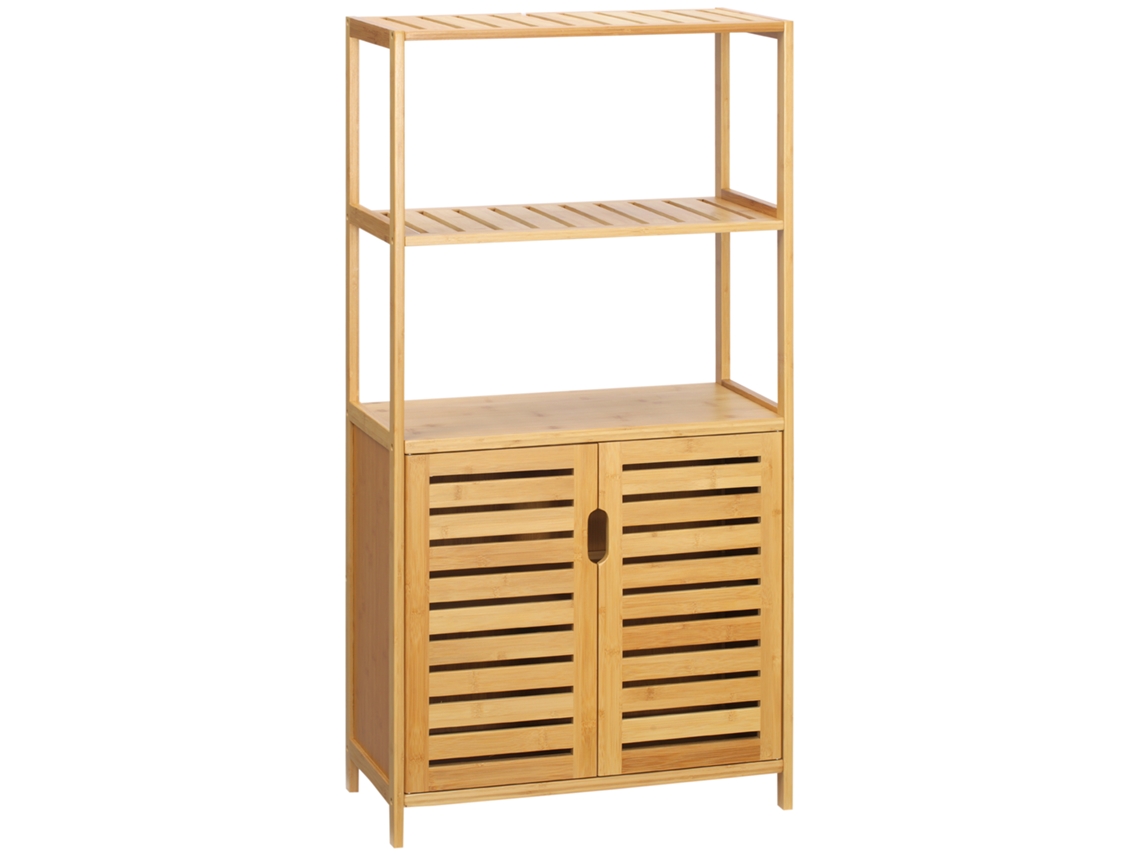Mueble Baño Bambú 2 Estantes Puertas Listones Natural