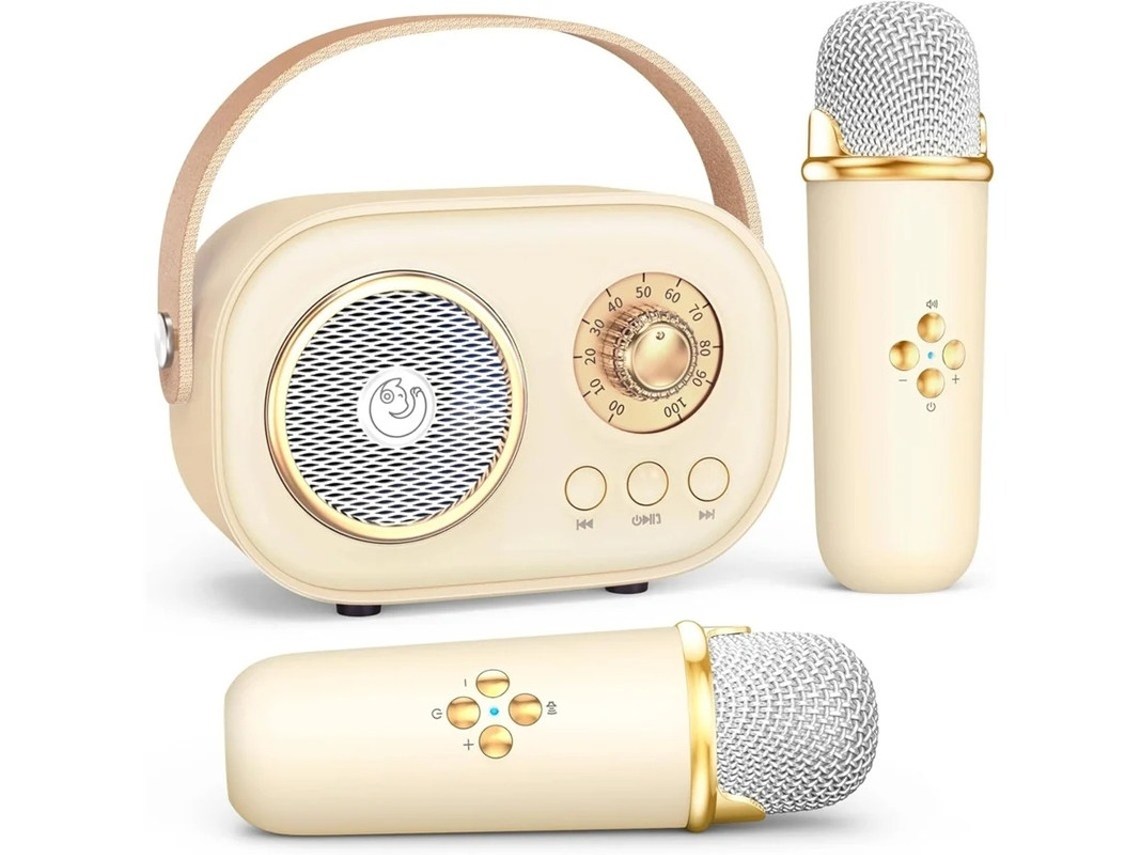 Mini máquina de karaoke sin Bluetooth con micrófono dual y altavoz para fiesta de cumpleaños infantil beige Yizhood