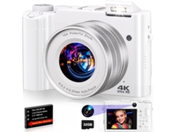 Cámara Digital De Doble Lente 4k 64mp Selfie Con Un Solo Toque Pantalla Ips De 3" (blanco)