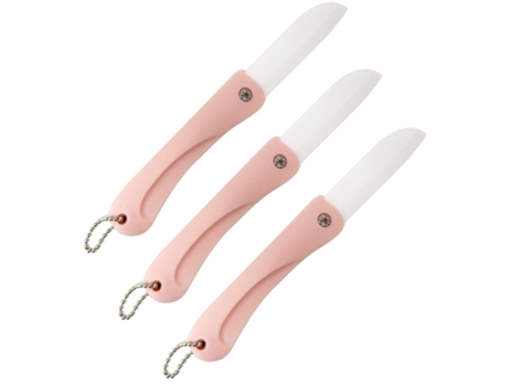 3 cuchillos plegables de cerámica, práctico cuchillo para frutas, color rosa