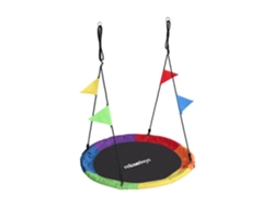 Relaxdays Columpio Nido Redondo, Con Banderines, Niños, Ajustable, Exterior, Ø: 120 Cm, Hasta 100 Kg, Multicolor