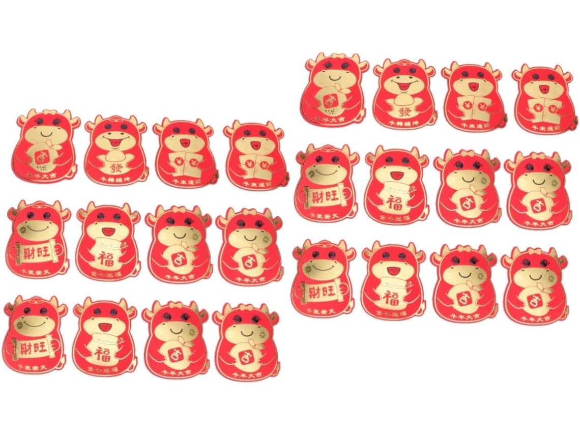 Paquete De 24 Sobres Rojos Para La Celebración Del Año Del Buey, Con Diseños Animados Para El