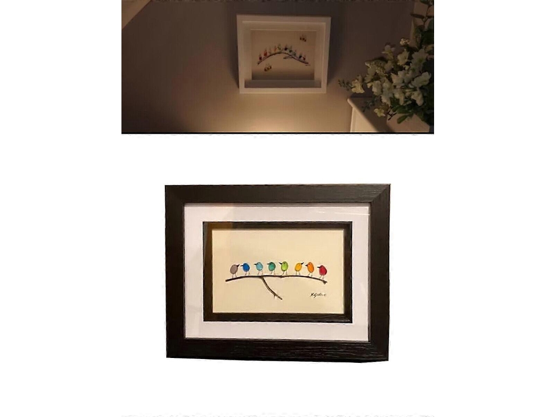 Adorno de pared de pájaros arcoíris en vidrio marino, adorno enmarcado único hecho a mano, 100% nuevo.