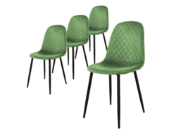 Conjunto de 4 Cadeiras de Jantar com Capa de Veludo em Sálvia e Pernas de Metal Incluindo Material de Montagem ML-DESIGN