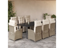 Juego de comedor de jardín de 9 piezas con cojines, mimbre sintético beige, DKD Home Decor