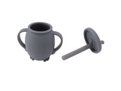 Vaso De Aprendizaje Para Bebés, De Silicona, A Prueba De Fugas, Con Pajita Y Asas Antideslizantes, 230 Ml, Gris Oscuro.