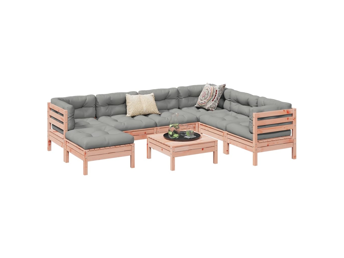 8 unidades Conjunto. Sofás Jardim C/ Almofadões Madeira Abeto De Douglas Dkd Home Decor