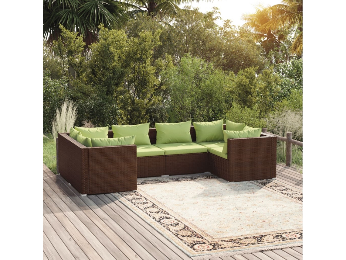 Conjunto de jardín DKD Home Decor de 6 piezas con cojines de mimbre marrón