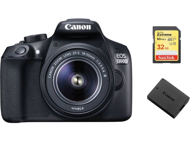 Kit Cámara Réflex CANON EOS 1300D EF-S 18-55mm F3.5-5.6 III + 32G SD + LP-E10