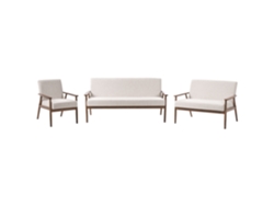 Conjunto de sofá y sillón retro tapizado Beliani Esrum con reposabrazos en tela color crema 151x72x79