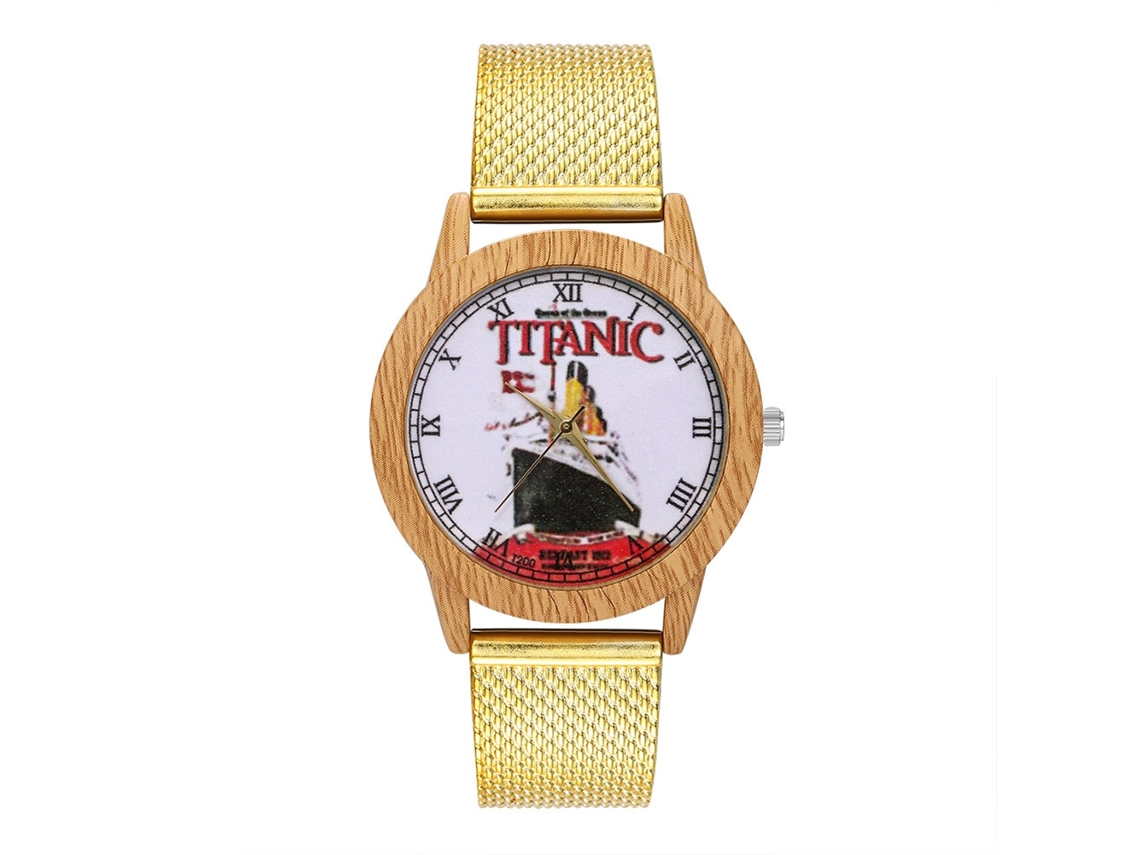 Reloj De Pulsera Analógico De Cuarzo Unisex Con Elegante Correa De Malla Dorada.