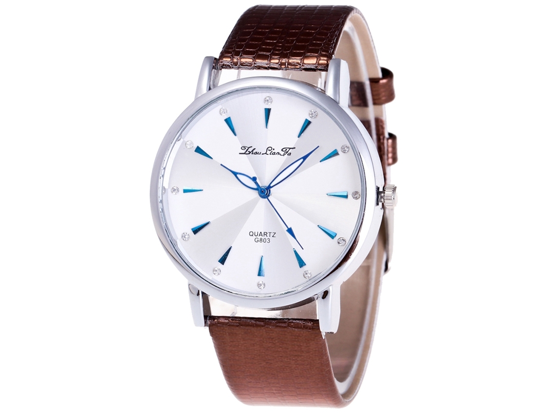 Reloj De Cuarzo Con Correa De Cuero Pu Moda Para Mujer Dial Redondo Café