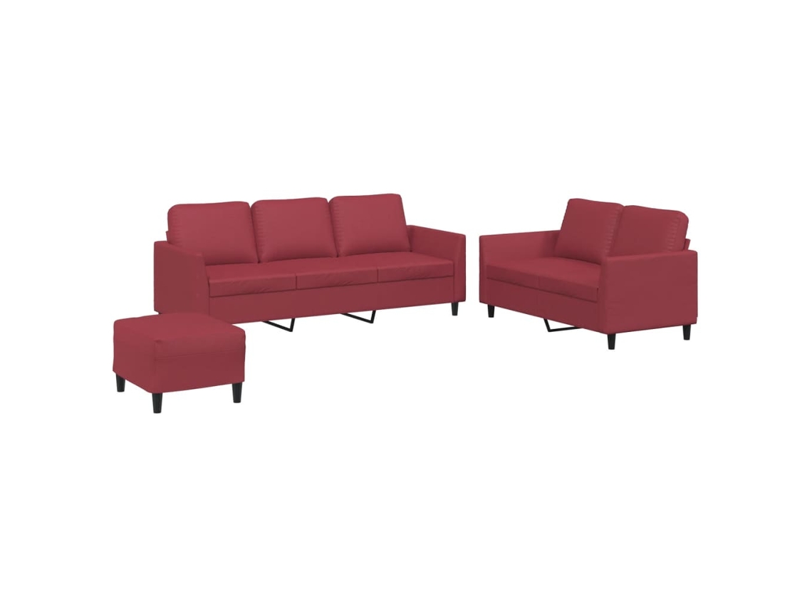 Maison Exclusive - Juego De Sofás Con Cojines 3 Piezas Cuero Sintético Rojo Tinto