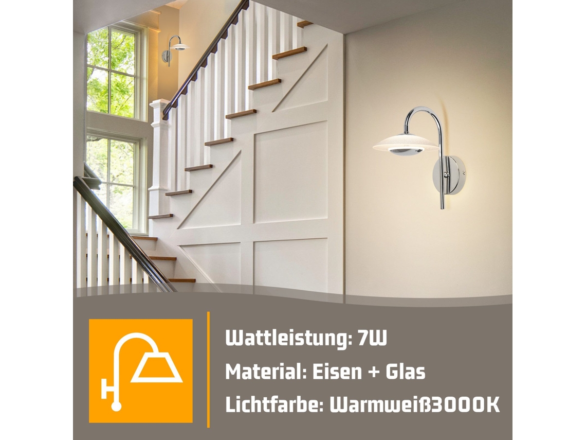 Lámpara de pared LED Nettlife de diseño moderno para interiores, cromada para pasillo, con cristal de 3000 K para escaleras de hotel.