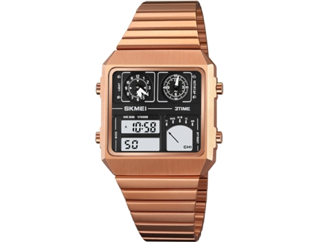 VEANXIN Relojes cuadrados Reloj deportivo dual Reloj de pulsera con fecha Reloj despertador de acero inoxidable-Plata