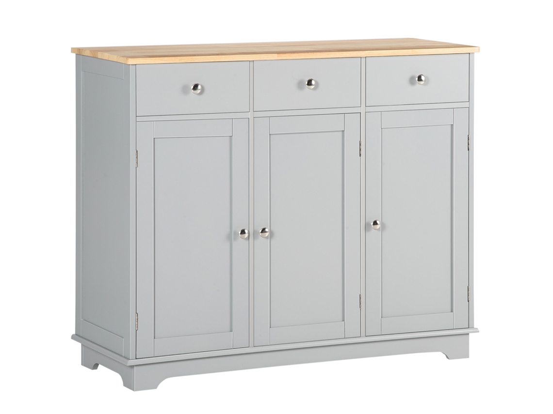 Aparador de cocina con 3 cajones, 3 puertas, estantes, unidad de almacenamiento, 101x40x85 cm, Gris, PMM CAPITALI