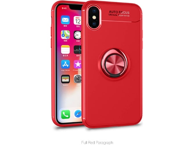 Funda iPhone XR WJS Heavy Duty with Rotation Ring Kickstand Rojo