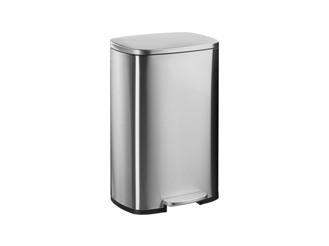 Relaxdays Cubo Basura Baño 50 Litros, Papelera Cocina Cierre Suave, Pedal, Bote Residuos Rectangular Extraíble, Plateado