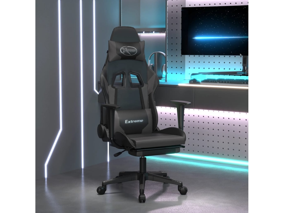 Silla Gaming Con Reposapiés Cuero Sintético Negro Gris
