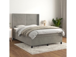 Cama Box Spring Con Colchón Terciopelo Gris Claro 140x190 Cm