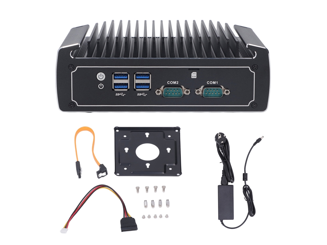 Mini PC industrial sin ventilador, 8 GB de RAM, disco duro de 128 GB, enchufe europeo.
