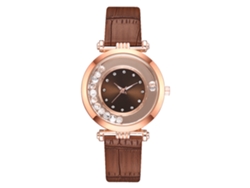 Reloj De Pulsera De Moda Para Mujer Con Correa De Piel Sintética Y Diamantes De Imitación En Esfera Marrón.