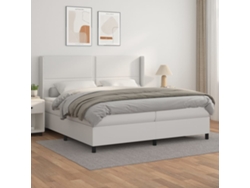 Cama Box Spring Con Colchón Cuero Sintético Blanco 200x200 Cm