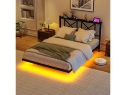 Cama Doble 120x200 Cm - Marco Metálico Con Led Y Estación De Carga, Robusta - Negro