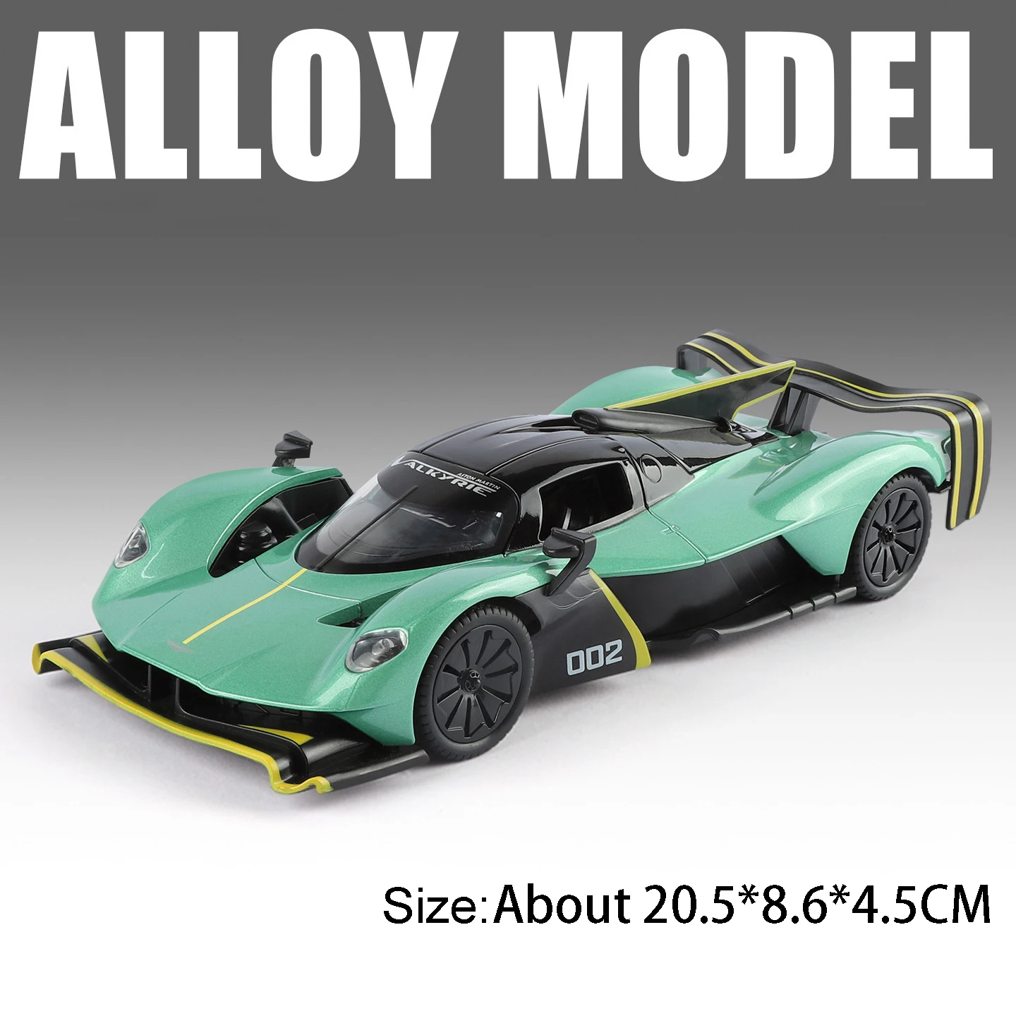 (Valkyrie Green) Coche deportivo en miniatura a escala 1:24, fabricado en aleación de metal, con puertas que se abren y efectos de sonido y luz.
