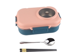 Fiambrera Bento, 1100 Ml, Acero Inoxidable 304, Rosa, Con 3 Compartimentos.