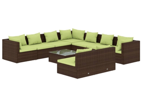 Conjunto 10 muebles de jardín VIDAXL y cojines ratán sintético marrón