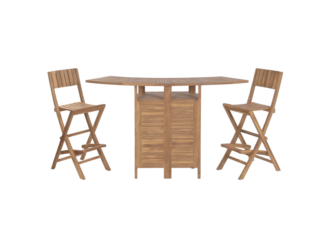 Set 3 Mueble Bar Teca 2 Taburetes 95x70x108cm