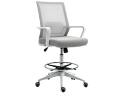 Silla ergonómica, sin marca, altura regulable, asiento cómodo, giratoria, base de acero blanco.