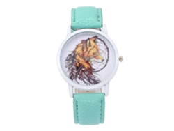 Reloj De Pulsera De Cuarzo Con Estampado Animal Y Correa De Poliuretano Verde Menta, Estilo Moderno.