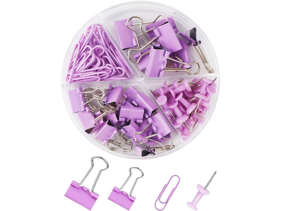 2026rebe-conjunto De Clips De Carpeta Morados, Clips De Papel Y Tachuelas, 72 Piezas