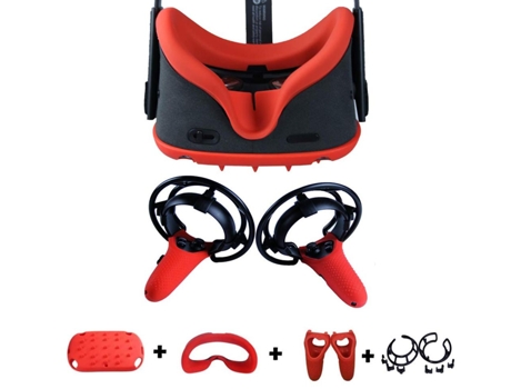 Funda Protectora de Cuerpo Entero + Máscara Facial de Silicona SLOWMOOSE 4 en 1 para Oculus Quest Rojo