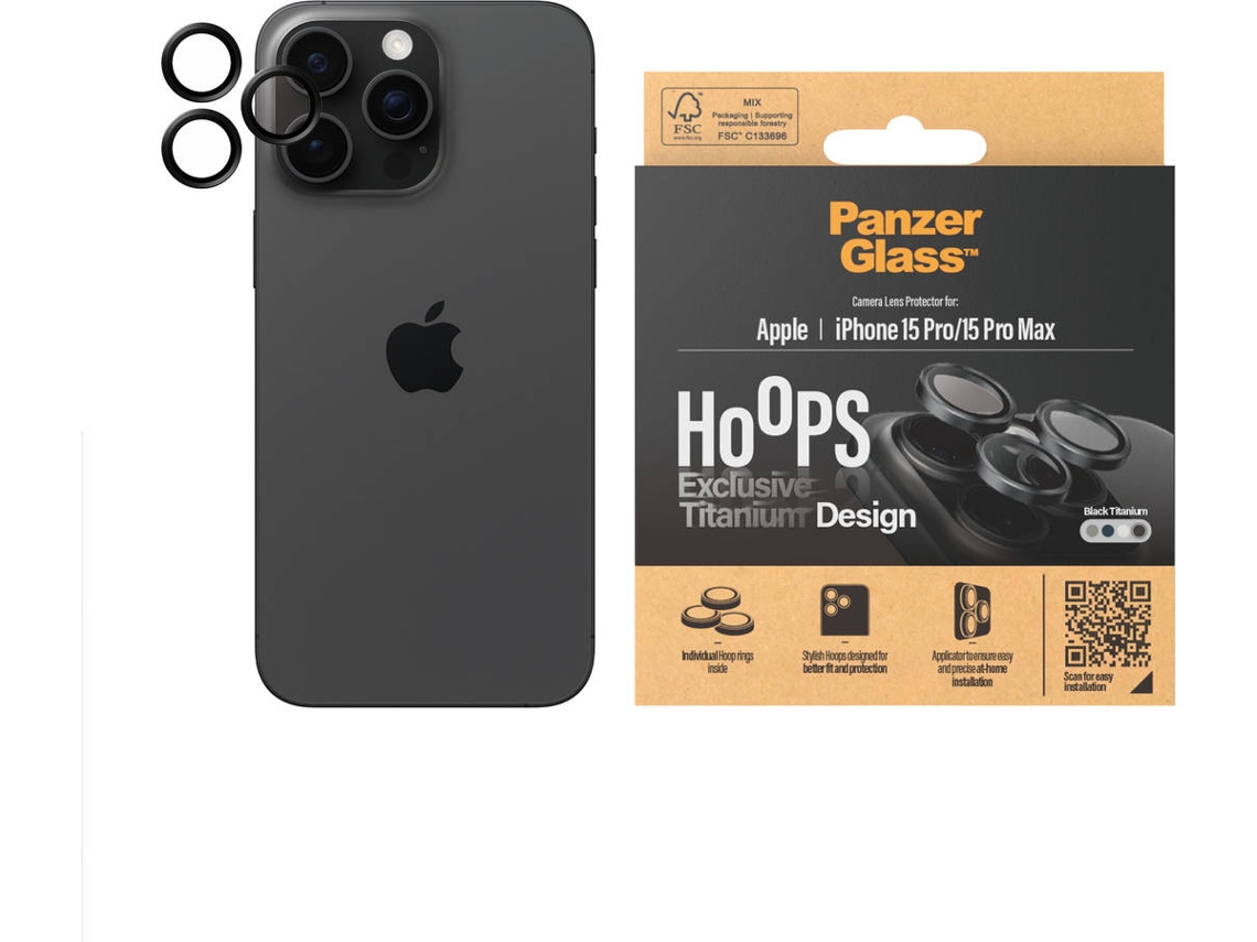 Aros de cámara PANZERGLASS para iPhone 15 Pro/15 Pro Max (Negro)
